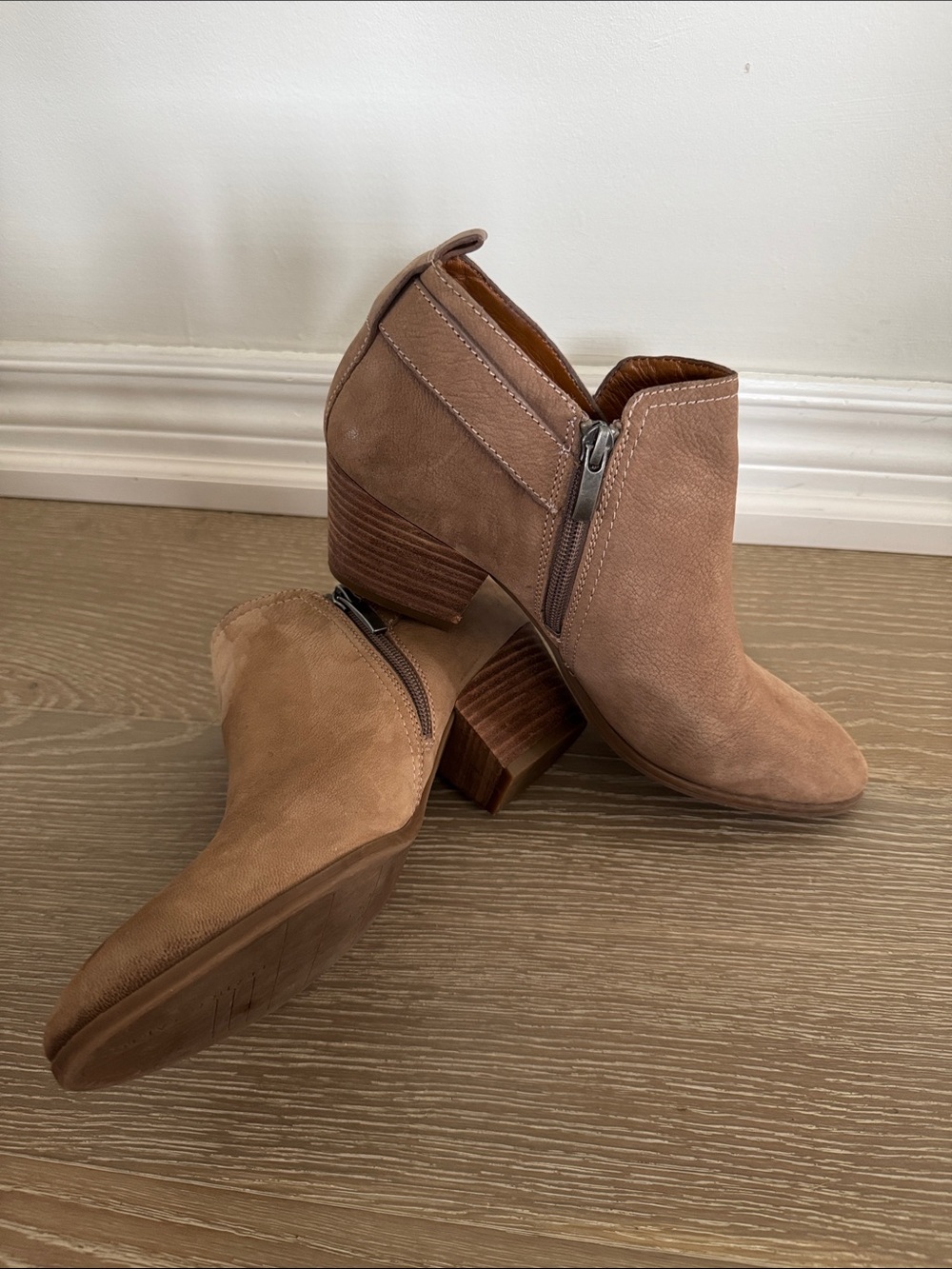 Franco Sarto Taupe Suede Ankle Booties with Side Zip